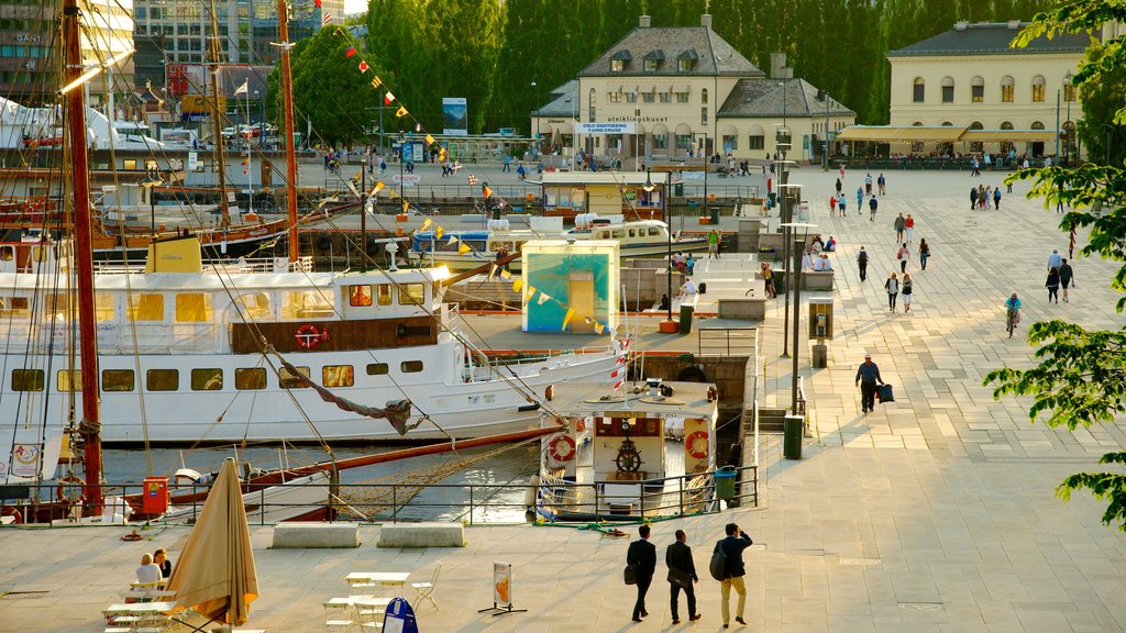 Akershus Fortress which includes a square or plaza and a marina