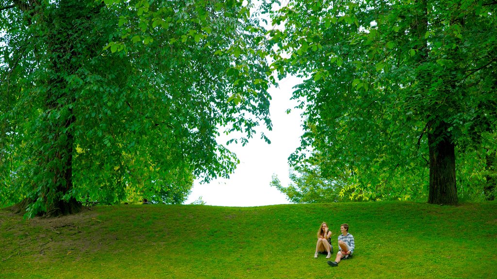 Palácio e Fortaleza de Akershus mostrando um parque assim como um casal