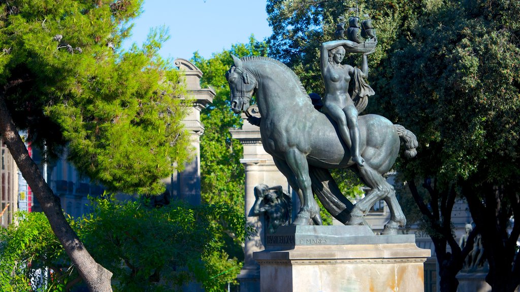 Plaza de Cataluña que incluye un monumento, una estatua o escultura y jardín