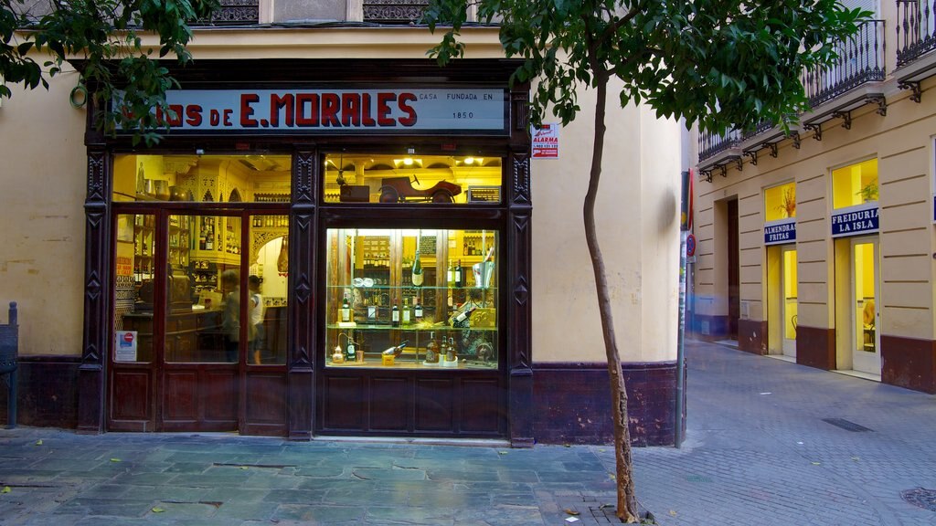 Seville showing a city, a bar and signage