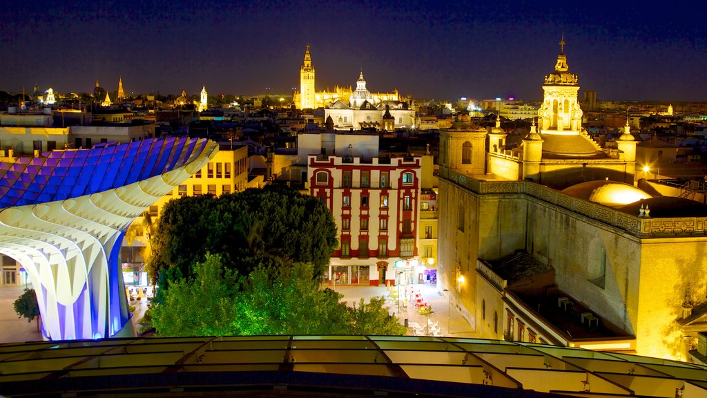 Metropol Parasol featuring a city, skyline and night scenes