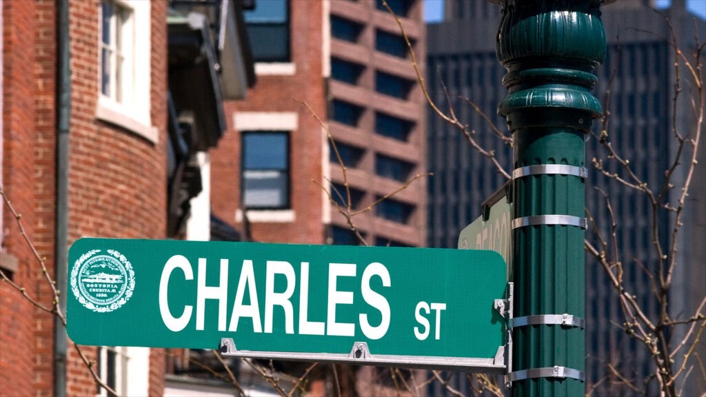 Beacon Hill showing a city and signage