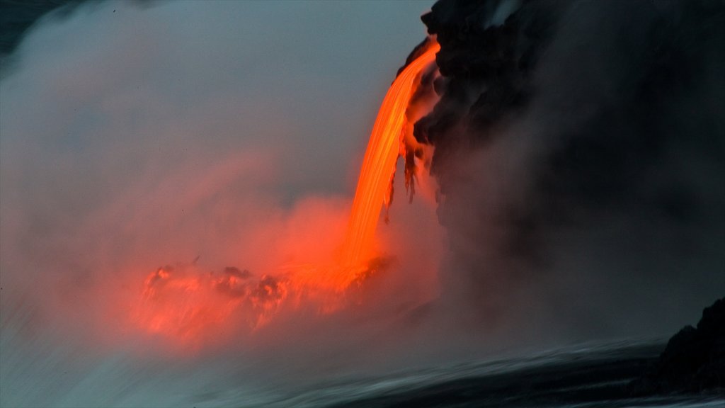 Pahoa which includes night scenes and mist or fog