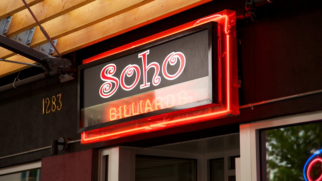 Yaletown showing a bar and signage