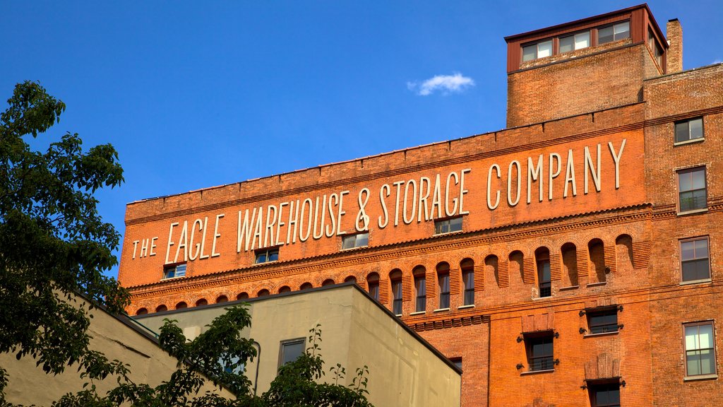 Brooklyn Bridge Park featuring industrial elements and signage