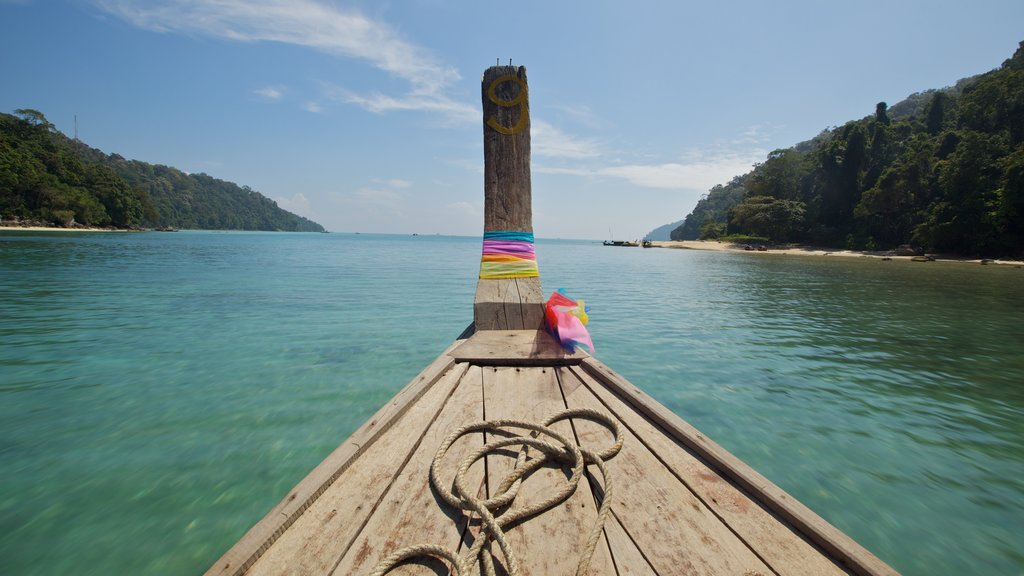 Parque Nacional de Ko Surin mostrando vista general a la costa y botes