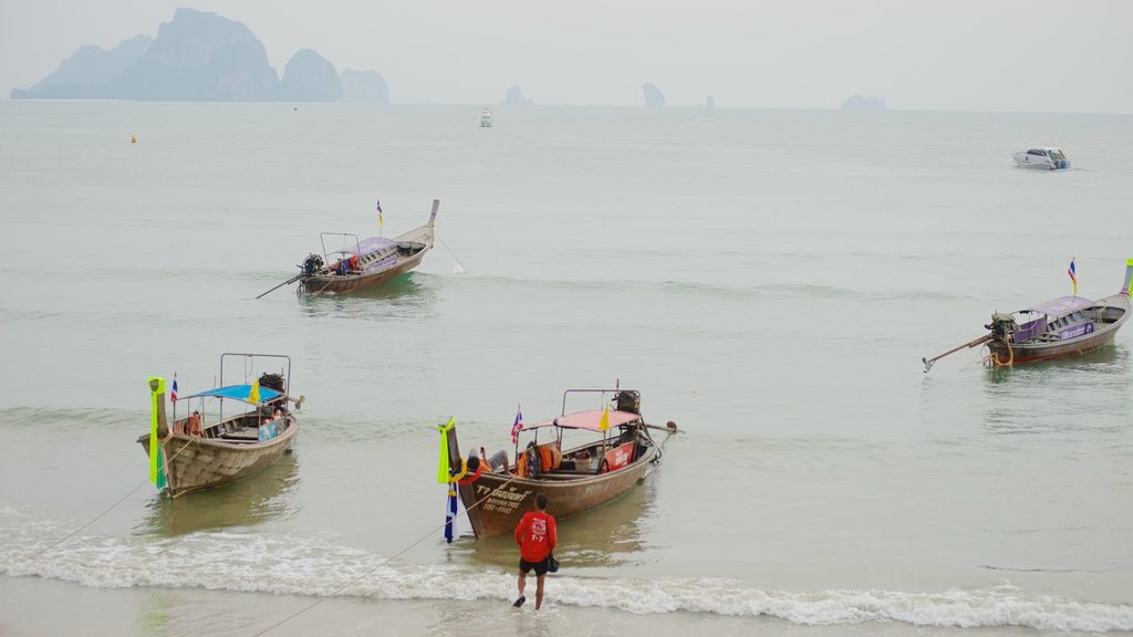 Ao Phra Nang Beach showing mist or fog, general coastal views and boating