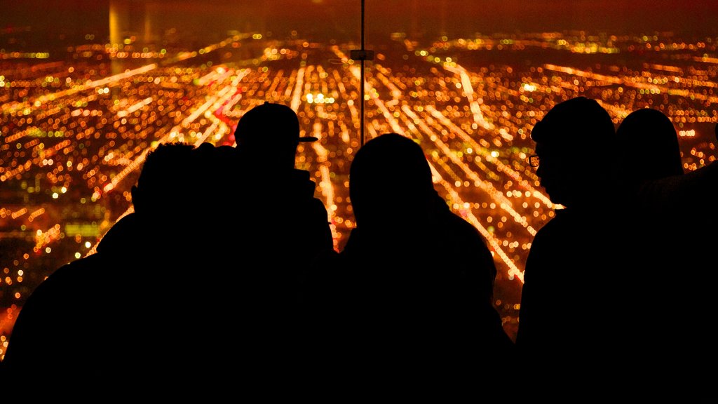 Willis Tower showing a city, views and night scenes