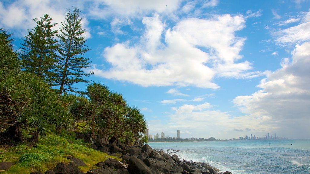 Burleigh Head National Park ofreciendo vistas de paisajes y costa rocosa