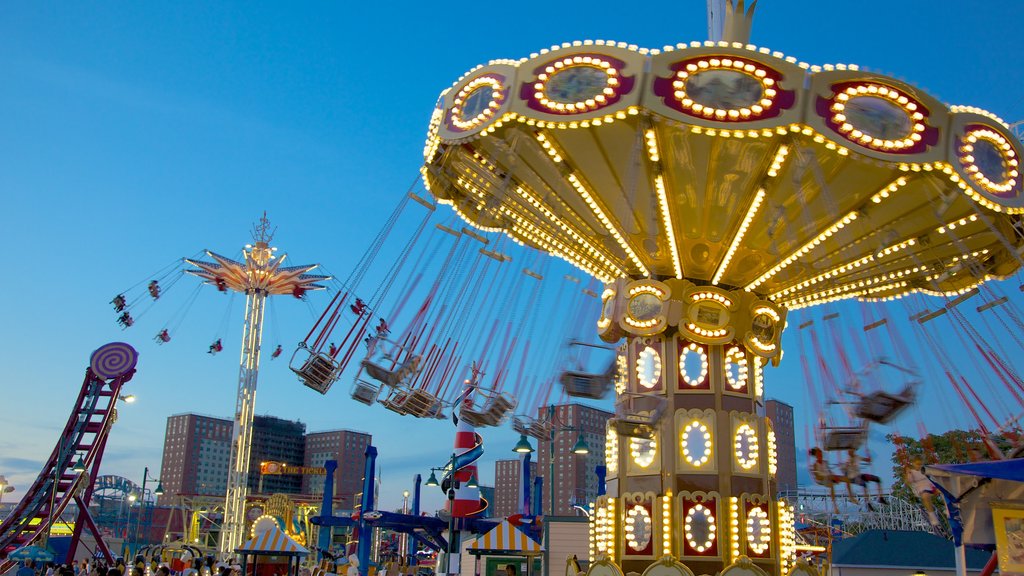 Coney Island featuring rides and night scenes