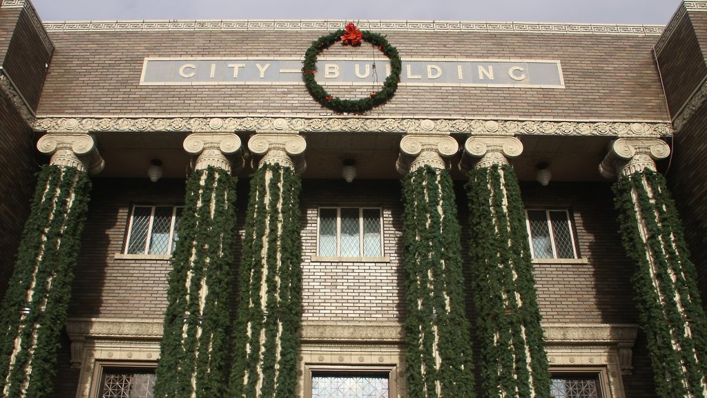 Idaho Falls showing signage and heritage architecture