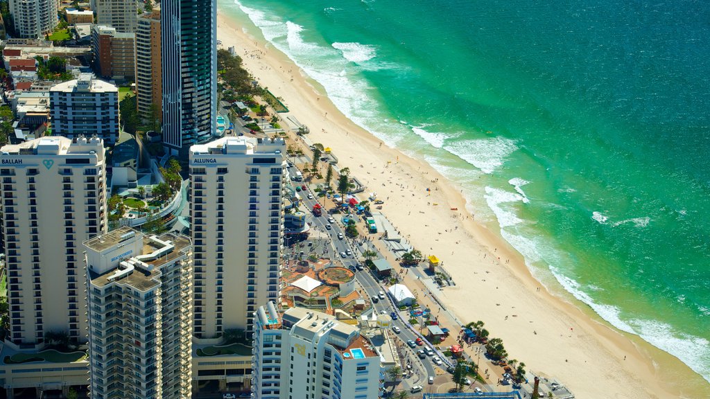 SkyPoint Observation Deck featuring a sandy beach, a coastal town and a skyscraper