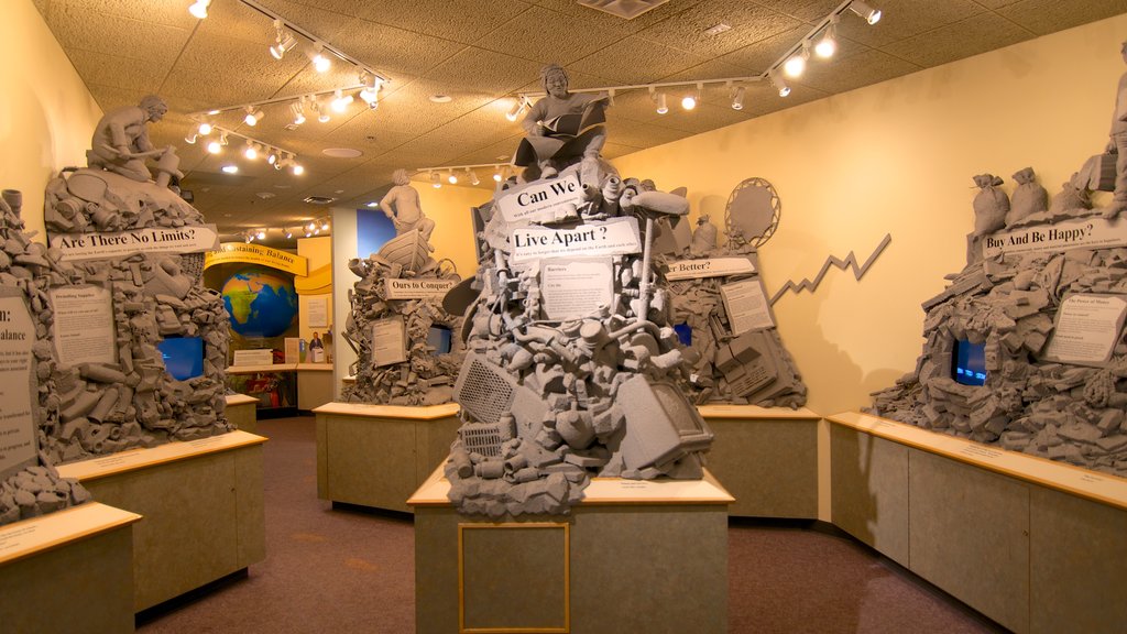 Royal Saskatchewan Museum showing interior views and a statue or sculpture