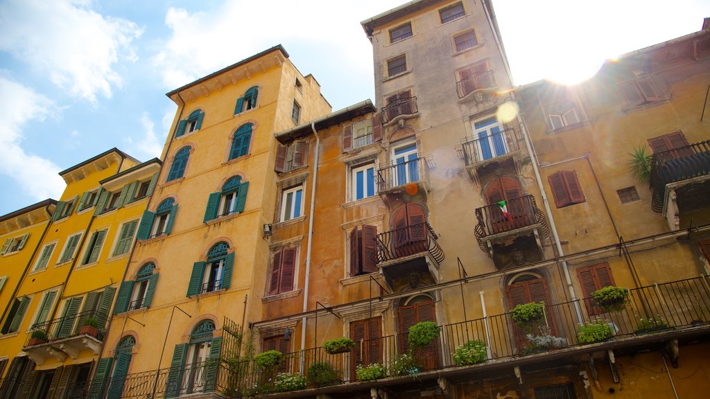 Piazza delle Erbe som viser hus, by og gatescener