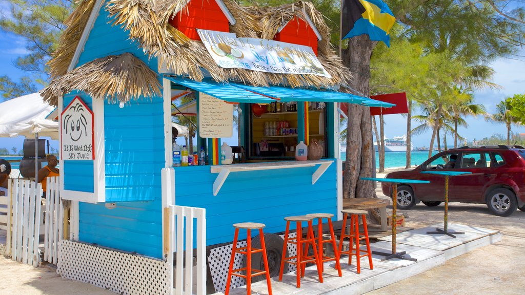 Arawak Cay showing signage and a coastal town