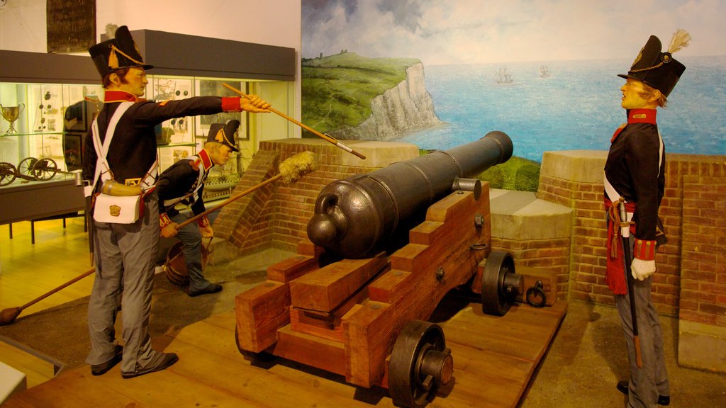 Dover Museum que incluye vistas interiores y artículos militares