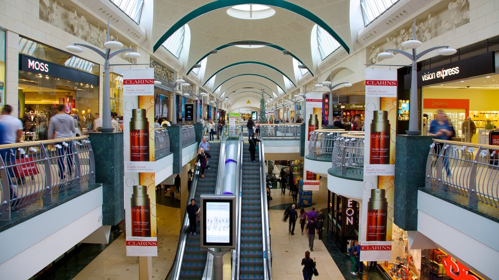 Bluewater Shopping Centre featuring a city, signage and interior views