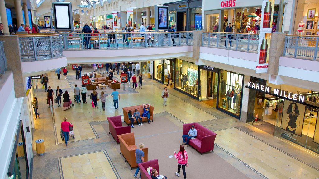 Bluewater Shopping Centre showing shopping and interior views as well as a large group of people