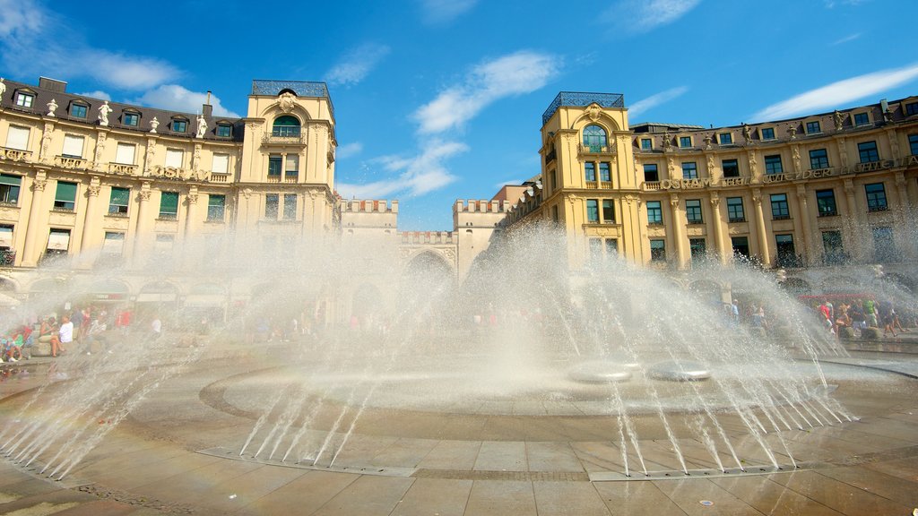 Karlsplatz - Stachus showing a fountain, heritage architecture and a square or plaza