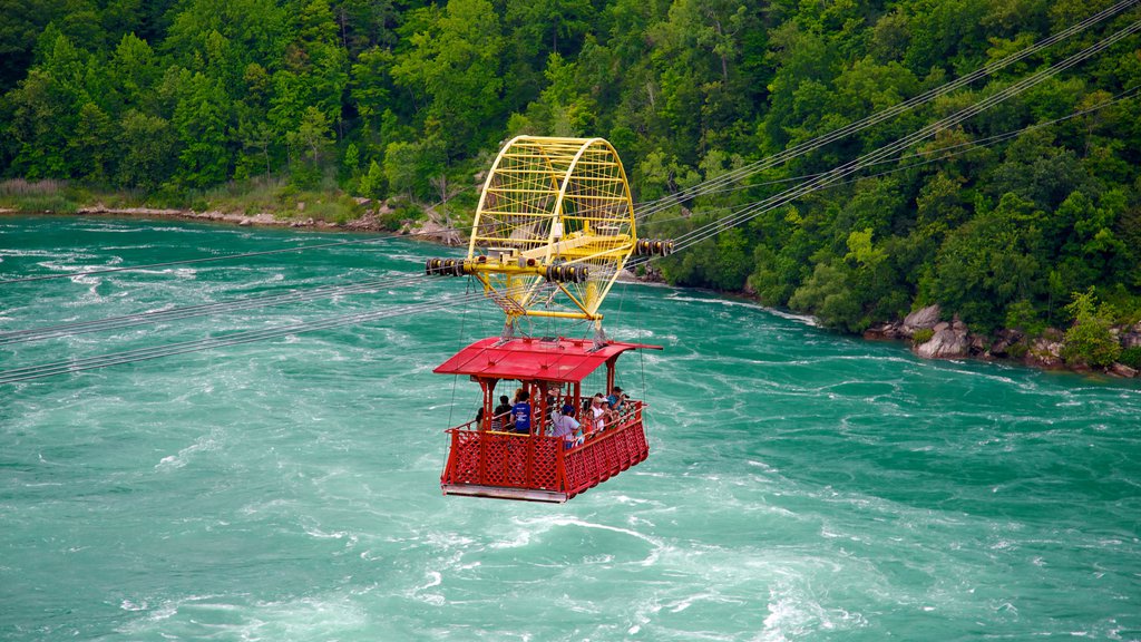 Parque estatal Whirlpool mostrando rápidos y un río o arroyo y también un gran grupo de personas