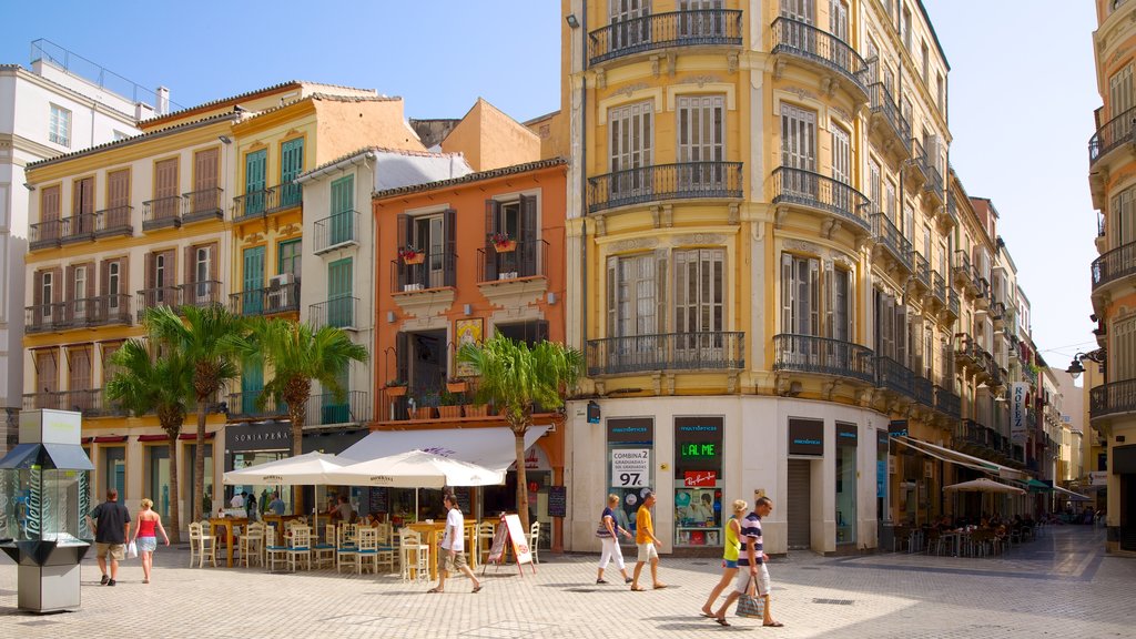 Centro histórico de Málaga mostrando arquitetura de patrimônio, uma cidade e estilo de vida de cafeteria