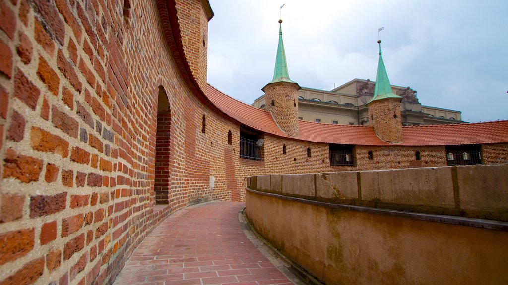 Krakow Barbican which includes heritage architecture and a castle