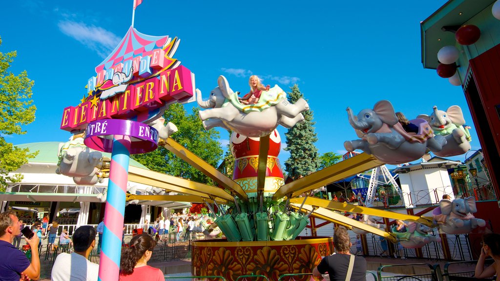 Tivoli Gröna Lund som omfatter skiltning, en legeplads og forlystelser