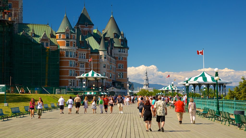 Parks Canada\'s Dufferin Terrace which includes heritage architecture, a city and a castle