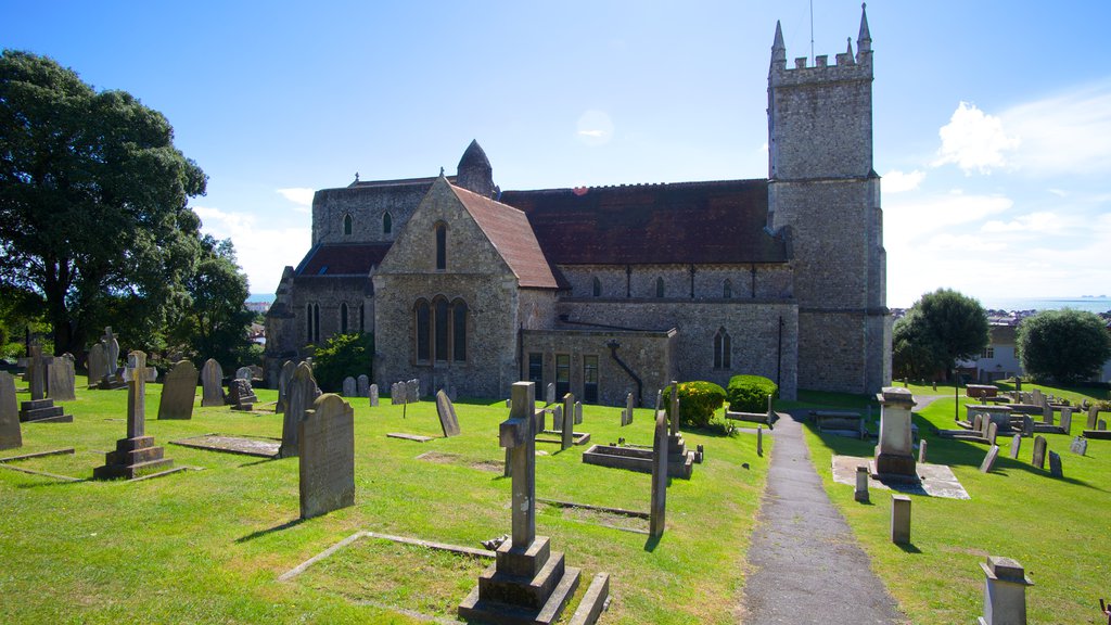 Hythe which includes a church or cathedral, a cemetery and religious aspects