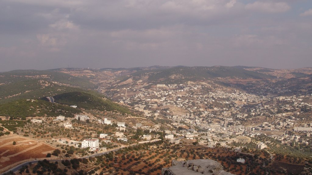 Ajloun showing landscape views, tranquil scenes and a city