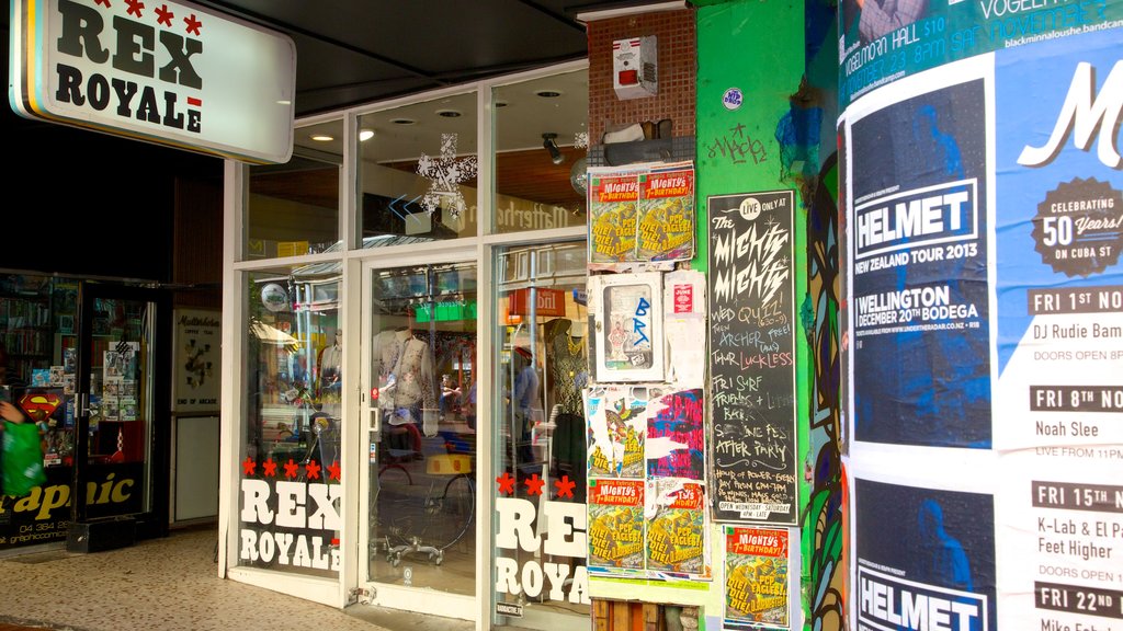 Cuba Street Mall featuring signage and shopping