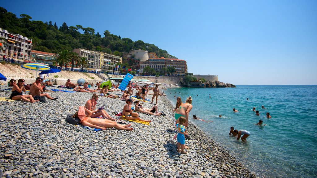 Nice qui includes une plage de galets, une ville côtière et nage