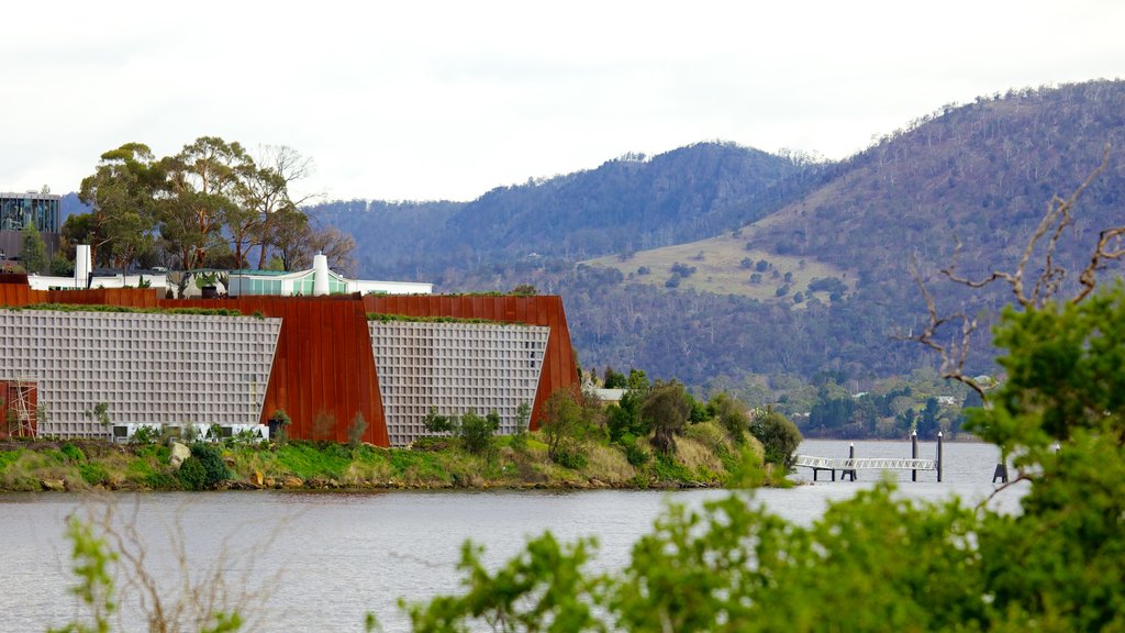 MONA featuring art, modern architecture and a river or creek