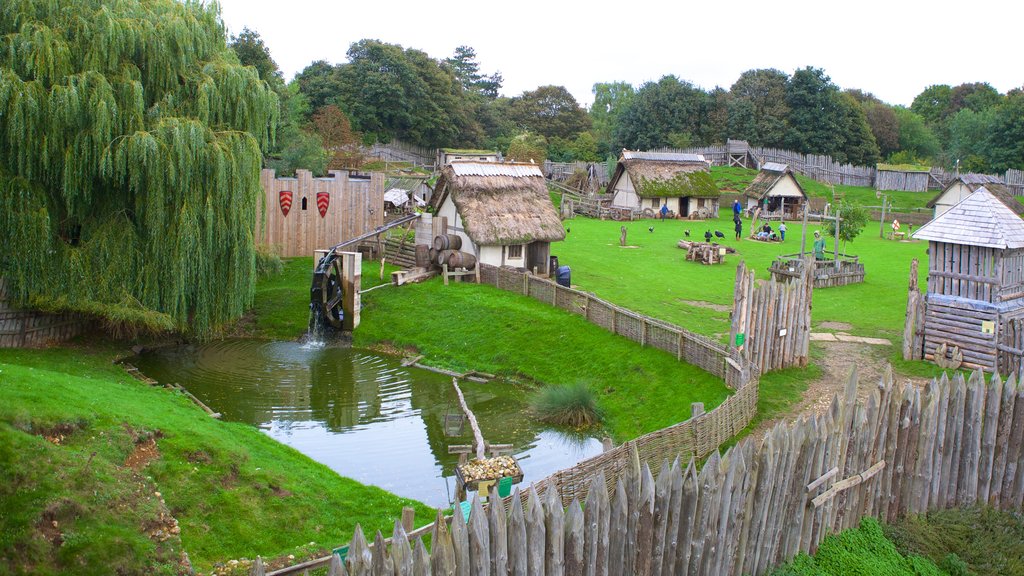 Mountfitchet Castle showing heritage elements, château or palace and a pond