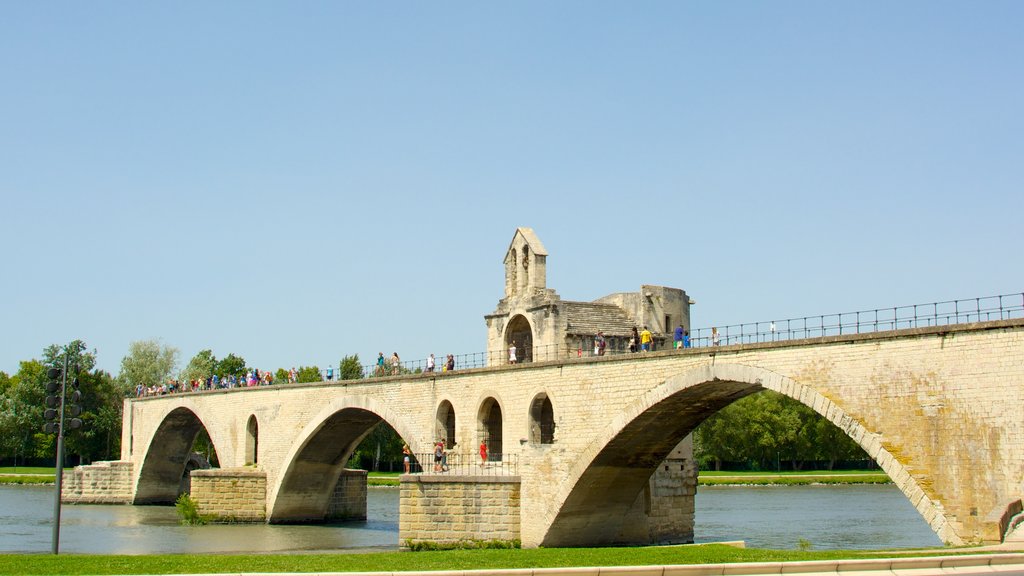 Pont d\'Avignon featuring a river or creek, heritage architecture and a bridge