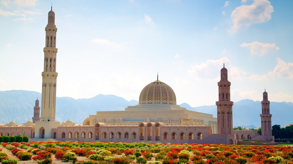 Muscat which includes a mosque, heritage architecture and a park