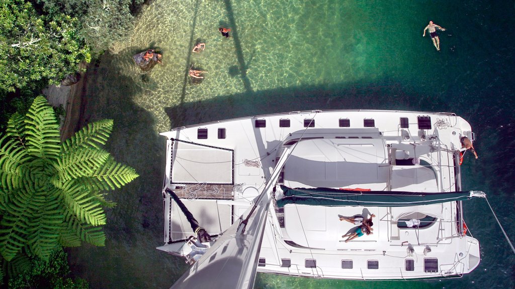 Lake Rotoiti caracterizando natação, vela e cenas tropicais