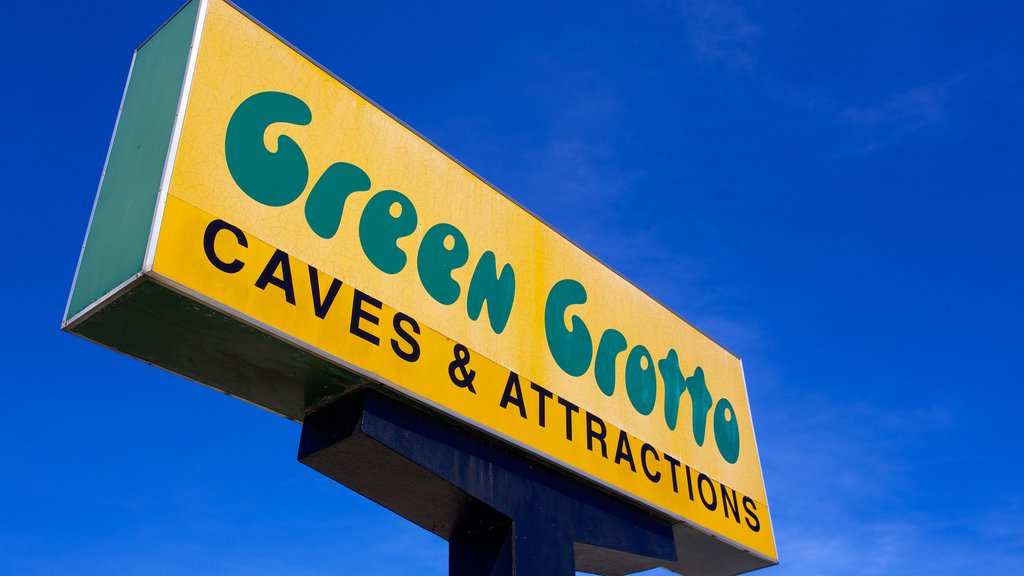 Green Grotto Caves which includes signage