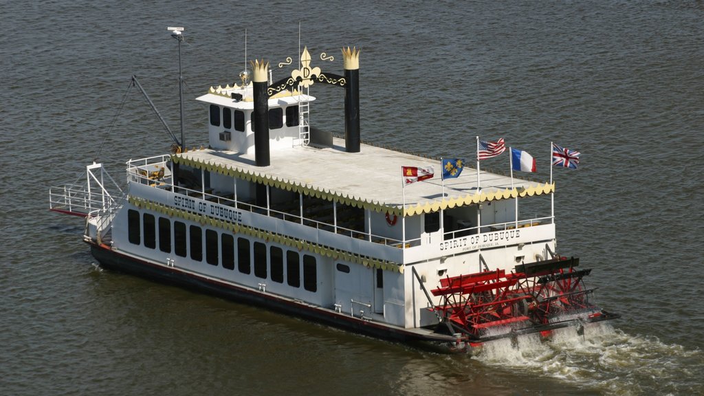 Downtown Dubuque featuring a ferry