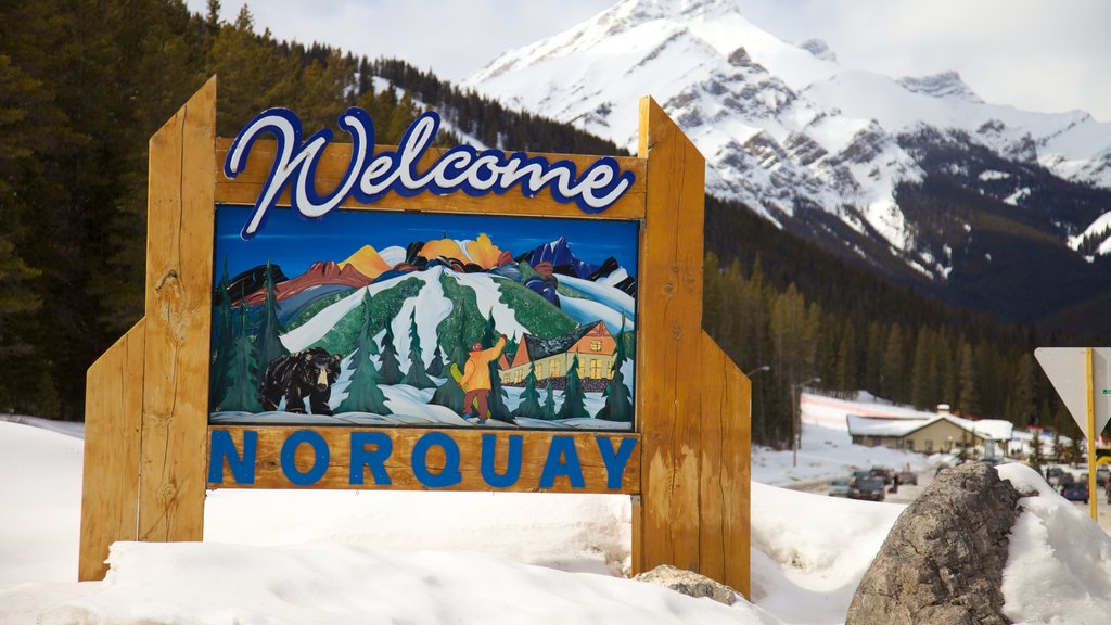 Mount Norquay Ski Resort showing snow and signage