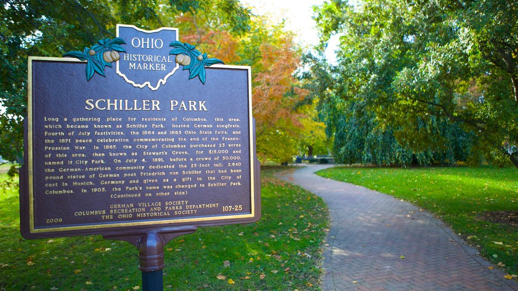 Schiller Park which includes signage and a garden