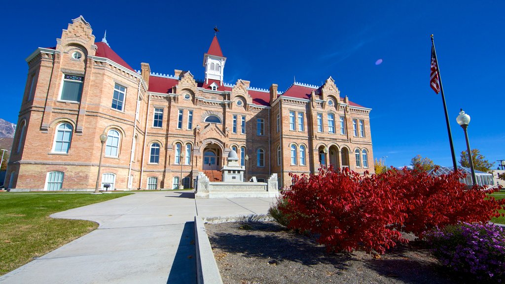 Provo featuring château or palace, heritage architecture and flowers