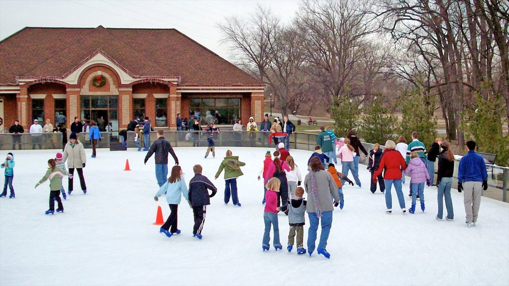 Lafayette featuring ice skating as well as a large group of people