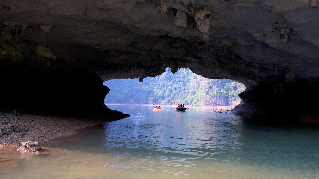 Vietnam which includes general coastal views, caves and a bay or harbour