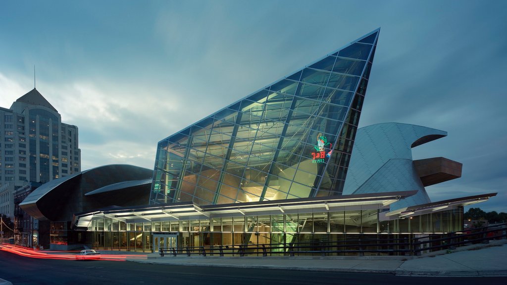 Roanoke featuring modern architecture and night scenes