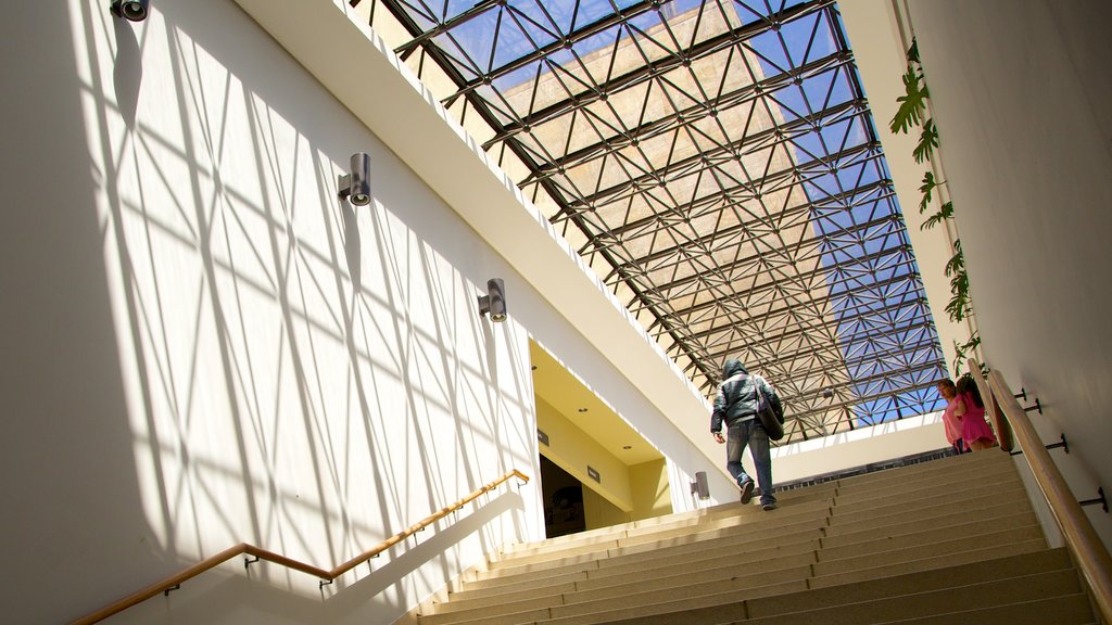 Luis Angel Arango Library showing an administrative building and interior views as well as an individual male