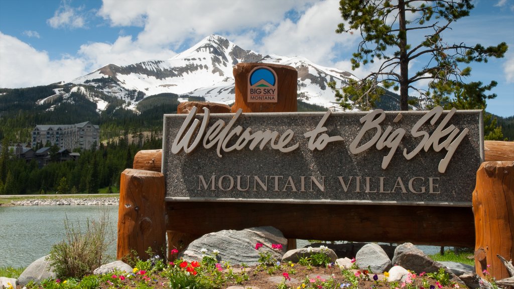 Big Sky Resort showing mountains and signage