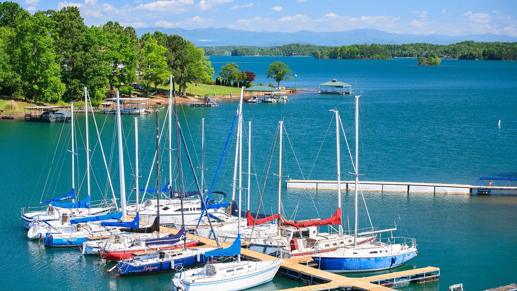 Greenville ofreciendo una marina, un río o arroyo y vistas generales de la costa