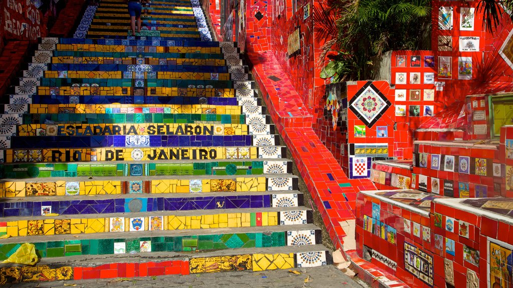 Selaron Steps which includes signage and outdoor art