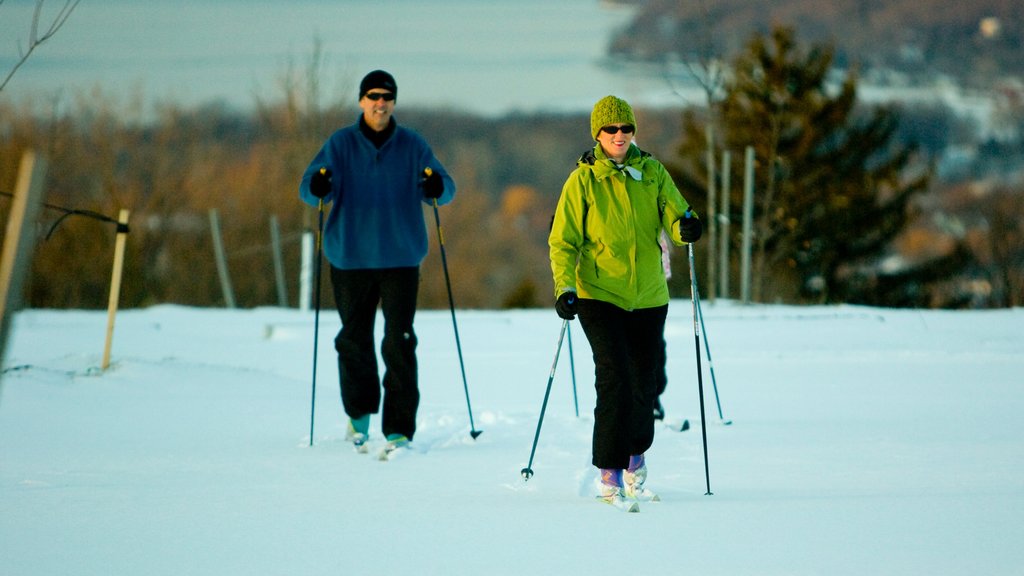 Ithaca which includes cross country skiing and snow as well as a couple